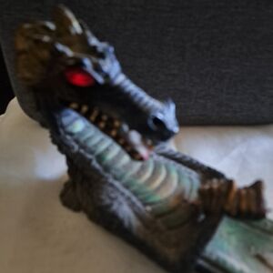 Dragon Reptile Insense Burner Decor with Vibrant Red Eyes.